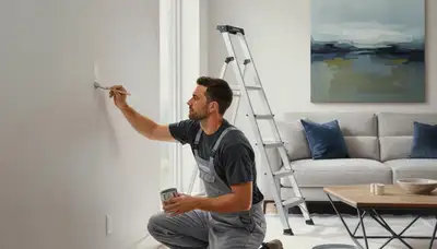 Tampa, FL painter applying paint touch-ups to a home exterior for weather-worn surfaces